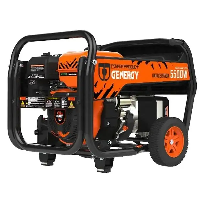 Genergy Stromerzeuger GENERGY Navacerrada Benzin Stromerzeuger ? 5500W 230V mit E-Start - Nennleistung: 5 kW, Tankvolumen: 6 l - Orange-schwarzer mobiler Generator mit Stahlrahmen und Rädern, Genergy Navacerrada 5500W.