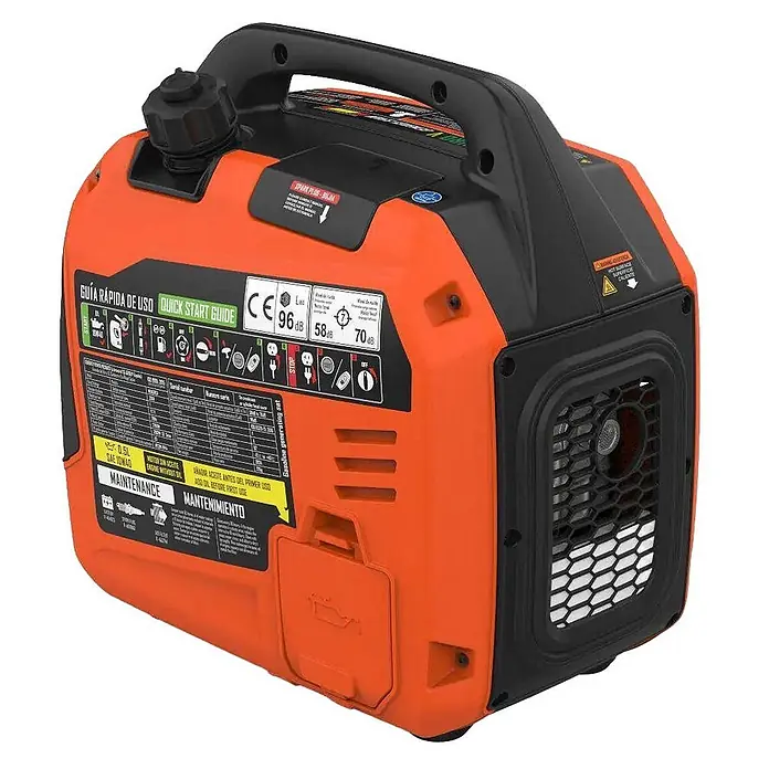 Genergy Stromerzeuger Inverter Stromerzeuger Benzin 2900 Watt mit Funkstart Genergy Menorca II - Nennleistung: 2,6 kW, Tankvolumen: 4,5 l - Orange-schwarzer tragbarer Inverter-Generator mit Tragegriff und Schnellstartanleitung.
