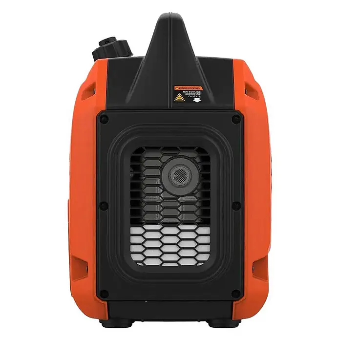 Genergy Stromerzeuger Inverter Stromerzeuger Benzin 2900 Watt mit Funkstart Genergy Menorca II - Nennleistung: 2,6 kW, Tankvolumen: 4,5 l - Kompakter, orange-schwarzer tragbarer Wechselrichter-Generator mit Tragegriff und seitlichem Auspuffgitter.