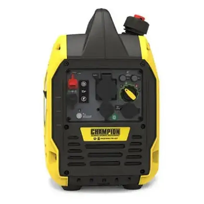 Champion Power Equipment Stromerzeuger 2200 Watt DualFuel Inverter Stromerzeuger Champion MightyAtom 2200 - Nennleistung: 1,9 kW, Tankvolumen: 4 l - Gelber und schwarzer Champion Inverter-Generator mit sichtbarem Bedienfeld, inklusive Steckdosen und Startknopf.