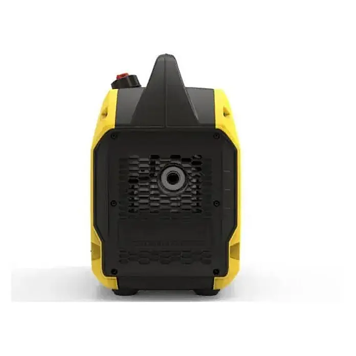 Champion Power Equipment Stromerzeuger 2200 Watt DualFuel Inverter Stromerzeuger Champion MightyAtom 2200 - Nennleistung: 1,9 kW, Tankvolumen: 4 l - Kompakter gelb-schwarzer tragbarer Generator mit Griff und hinteren Lüftungsgittern, zeigt eine zentrale runde Öffnung.