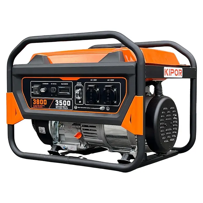 KIPOR Stromerzeuger Stromerzeuger AVR Benzin KIPOR AG3500 3500 Watt - Nennleistung: 3 kW, Tankvolumen: 15 l - Orange-schwarzer tragbarer KIPOR Generator mit 3800 Anlauf- und 3500 Betriebs-Watt für zuverlässige Energie.