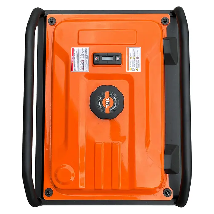 KIPOR Stromerzeuger Stromerzeuger AVR Benzin KIPOR AG3500 3500 Watt - Nennleistung: 3 kW, Tankvolumen: 15 l - Orange-schwarzer tragbarer Generator von oben, mit 15L Tankdeckel und Digitalanzeige.