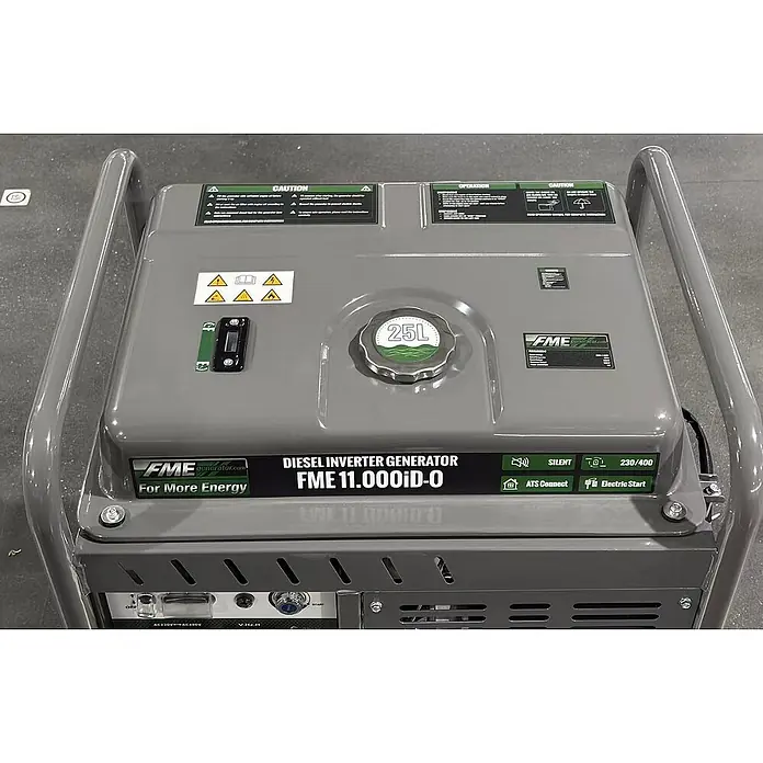 FME Stromerzeuger FME 11000iD-O Diesel Inverter Stromerzeuger 230V / 400V 11,25kVA - HVO100 - Nennleistung: 8,5 kW, Tankvolumen: 25 l - Grauer FME 11.000iD-0 Diesel-Inverter-Generator mit 25L Tank, leiser Betrieb, 230/400V, ATS und E-Start.