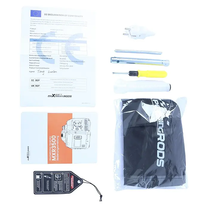 MaXpeedingrods Stromerzeuger 3300 Watt Benzin Inverter Stromerzeuger maXpeedingrods MXR 3500 mit LE... - Nennleistung: 3 kW, Tankvolumen: 4 l - Generator-Zubehör-Set: Netzstecker, Werkzeuge, Trichter, Handbuch, Konformitätserklärung und eine Markenabdeckung.