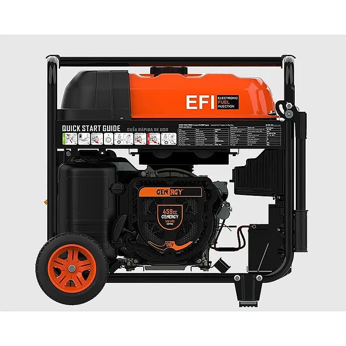 Genergy Stromerzeuger Inverter Stromerzeuger Benzin 10.000W mit Funkstart Genergy Azores - Nennleistung: 9,5 kW, Tankvolumen: 32,5 l - Tragbarer orange-schwarzer Generator mit Rädern, mit elektronischer Kraftstoffeinspritzung (EFI) und 459cc GENERGY Motor.