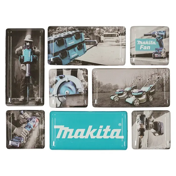 Makita Adventskalender 2026 - 24 -tlg. - Collage aus Makita Elektrowerkzeugen und Zubehör, auffällig in der Markenfarbe Türkis und mit Logo.