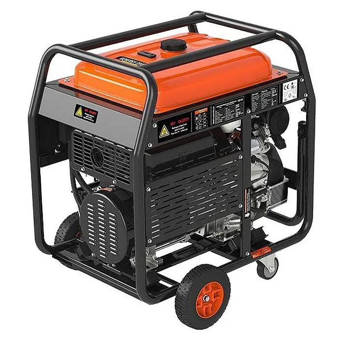 Genergy Stromerzeuger Benzin Stromerzeuger GENERGY IZOARD S ? 15kW (18.5kVA) 400V - Nennleistung: 4,6 kW, Tankvolumen: 50 l - Tragbarer orange-schwarzer Stromerzeuger mit Schutzrahmen und Rädern.