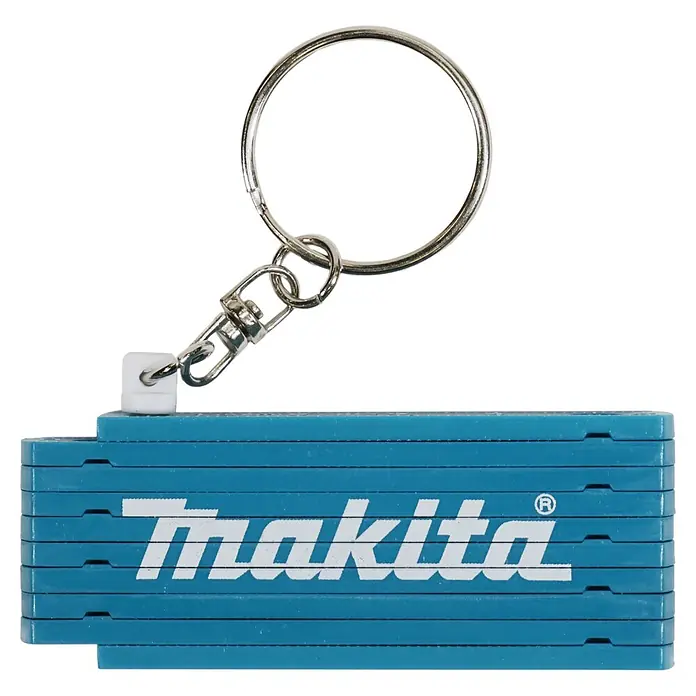 Makita Adventskalender 2026 - 24 -tlg. - Blauer Makita Gliedermaßstab Schlüsselanhänger mit weißem Logo und silbernem Schlüsselring mit Karabinerhaken.