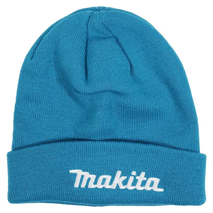 Makita Adventskalender 2026 - 24 -tlg. - Blaue Strickmütze mit einem weiß gestickten Makita-Logo.