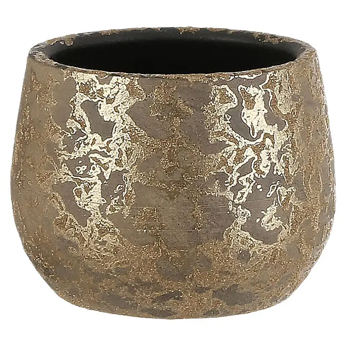 Mica Decorations Übertopf rund Clemente - Außenmaß (Ø x H): 16,5 x 13 cm, Keramik, Gold - Rundes Dekogefäß mit strukturierter, metallic Gold-Bronze Oberfläche.