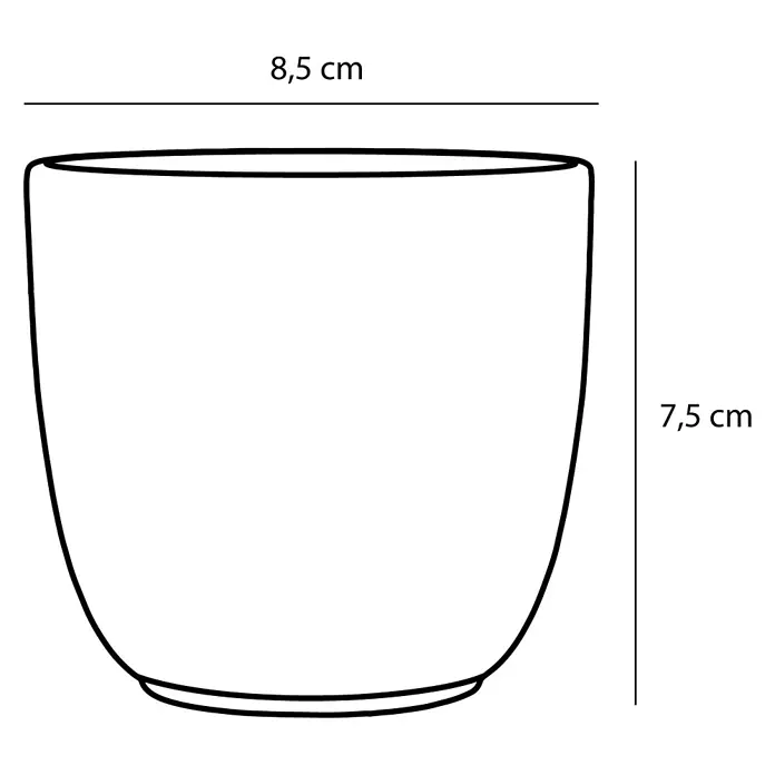 Mica Decorations Übertopf rund Tusca - 1 Stk., Außenmaß (Ø x H): 8,5 x 7,5 cm, Sonstiges, Weiß - Strichzeichnung eines Topfes mit 8,5 cm Durchmesser oben und 7,5 cm Höhe.