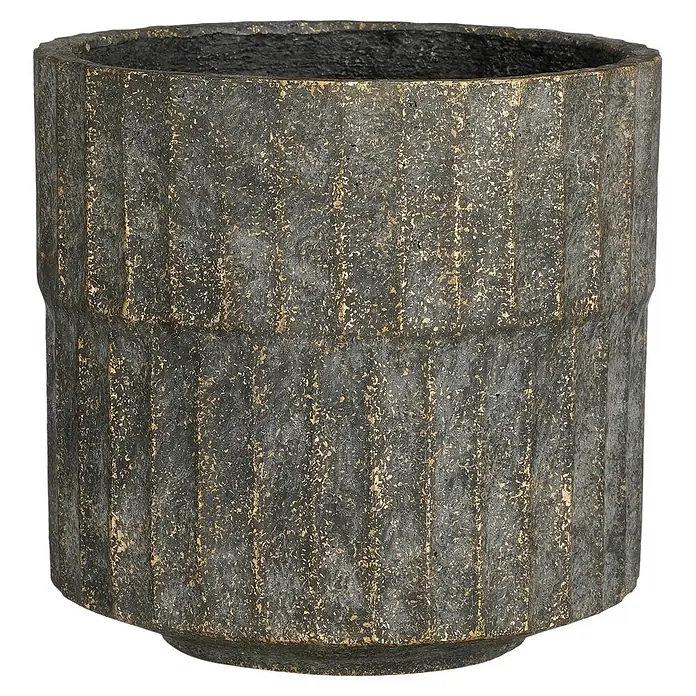 Mica Decorations Übertopf rund Apiro - 1 Stk., Außenmaß (Ø x H): 20 x 19 cm, Schwarz - Dunkelgrauer strukturierter Pflanztopf mit vertikalen Rillen und goldenen Sprenkeln. Hat eine dezente Erhebung in der Mitte.