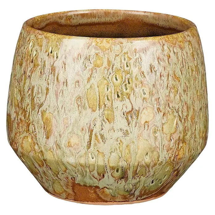 Mica Decorations Übertopf rund Harris - Außenmaß (Ø x H): 16,5 x 14 cm, Keramik, Gold/Braun - Strukturierter Keramiktopf mit melierter, creme-, gelb- und braunfarbener Reaktivglasur, für Pflanzen oder Dekoration.