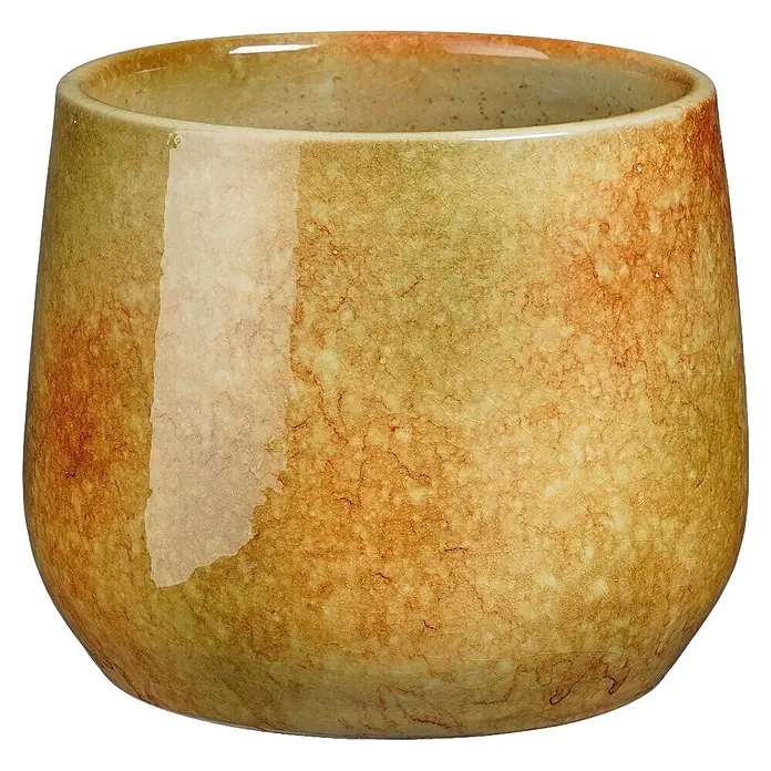 Mica Decorations Übertopf rund Hugo - 1 Stk., Außenmaß (Ø x H): 18 x 15 cm, Sonstiges, Gold - Rustikaler Keramikbecher mit gesprenkelter braun-oranger Craquelé-Glasur.