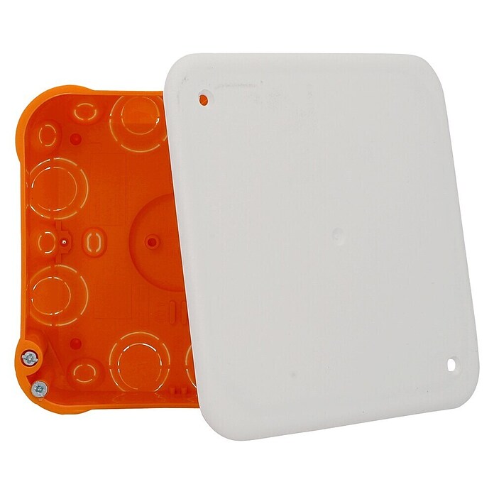 Hohlwandabzweigkasten (100 x 107 mm, Mit Deckel, Weiß/Orange, 1 Stk.)