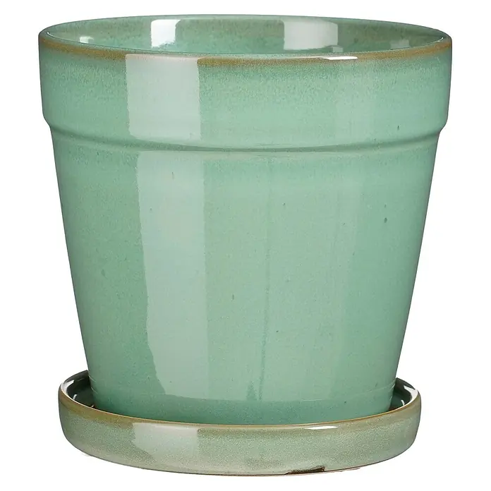 Mica Decorations Übertopf rund Clint - Außenmaß (Ø x H): 17 x 16,5 cm, Keramik, Grün - Minzgrüner glasierter Keramik-Pflanztopf mit passendem Untersetzer.