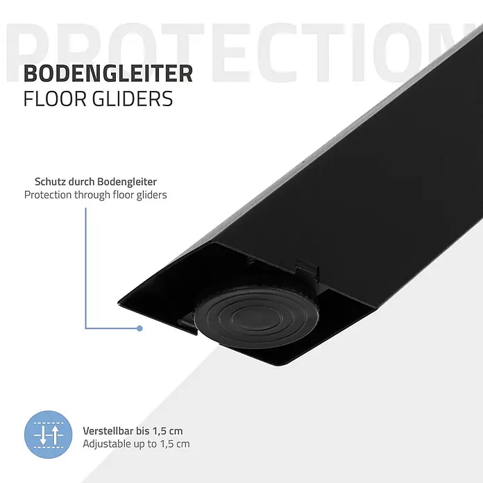 ML-Design Tischgestell Tischbeine Metall Schwarz Tischgestell Spider Outdoor wetterfest - L x B x H: 94,5 x 94,5 x 73 cm, Traglast: 500 kg, Stahl - Schwarzer verstellbarer Bodengleiter an einem Möbelbein. Bietet Schutz und ist bis zu 1,5 cm verstellbar.