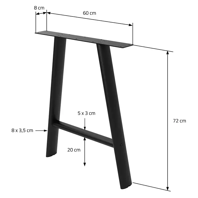 ML-Design Tischgestell Tischbeine Metall Schwarz 2er Set Tischgestell Outdoor wetterfest - L x B x H: 60 x 8 x 72 cm, Traglast: 300 kg, Stahl - Schwarzes Metall-Tischbein, 72 cm hoch, 60 cm breit, mit einer Querstange auf 20 cm Höhe.