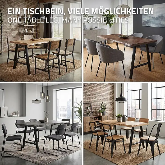 ML-Design Tischgestell Tischbeine Metall Schwarz 2er Set Tischgestell Outdoor wetterfest - L x B x H: 60 x 8 x 72 cm, Traglast: 300 kg, Stahl - Esstische mit vielseitigen dunklen Metallbeinen, kombiniert mit verschiedenen Tischplatten und Stuhldesigns in unterschiedlichen Umgebungen.