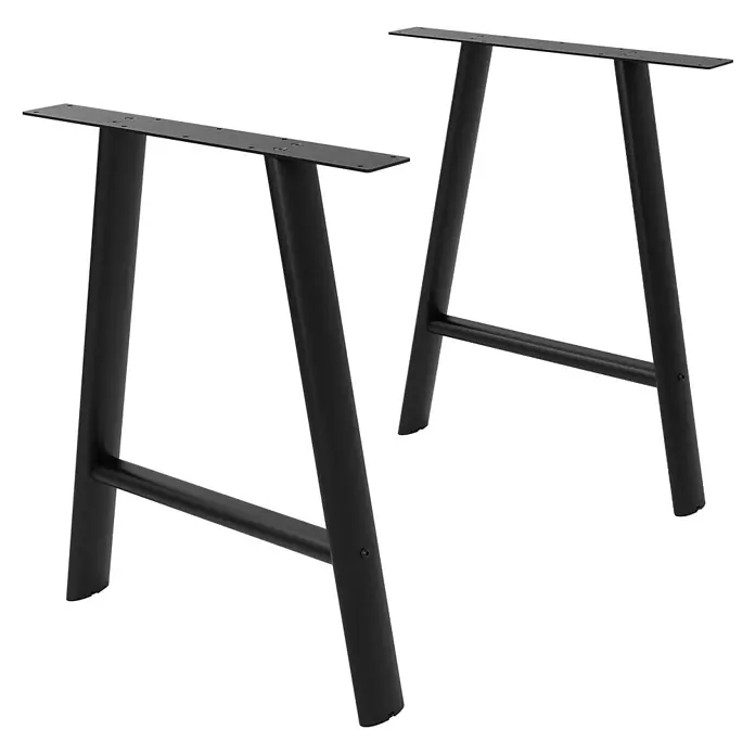 ML-Design Tischgestell Tischbeine Metall Schwarz 2er Set Tischgestell Outdoor wetterfest - L x B x H: 60 x 8 x 72 cm, Traglast: 300 kg, Stahl - Ein Paar schwarze Metall-Trapez-Tischbeine mit Montageplatten und Querstreben.