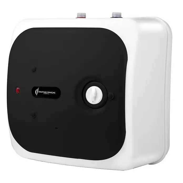 Sannover Warmwasserspeicher ADROS 15L unter der Spüle - 15 l, 1.500 W, Wandmontage - Kompakter weißer und schwarzer Warmwasserbereiter mit Bedienknopf und Kontrollleuchte.