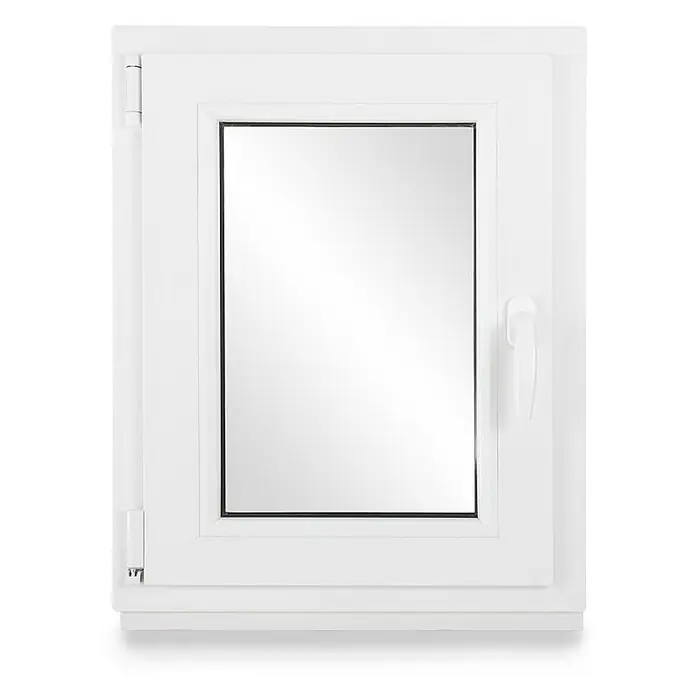 Neruli Kellerfenster weiß Dreh-Kipp 70x120 cm(BxH) DIN Links 3 -fach Glas Dichtung Schwarz - 70 x 120 cm, DIN Anschlag: Links, Weiß - Geschlossenes weißes PVC-Fenster mit einer Glasscheibe, Griff und Scharnieren.