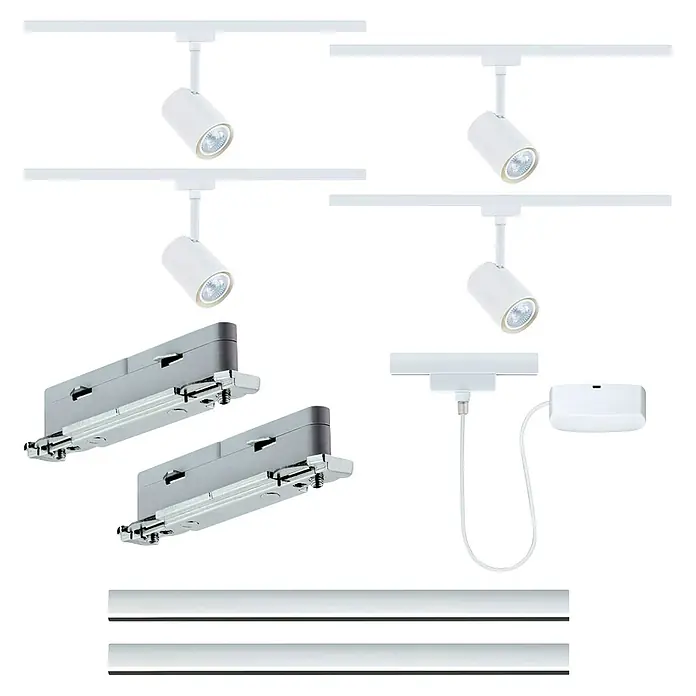 Paulmann URail Set básico Luxe Blanco - 9 ud. - Componentes de sistema de iluminación de carril blancos: rieles, focos, conectores y luminarias lineales.