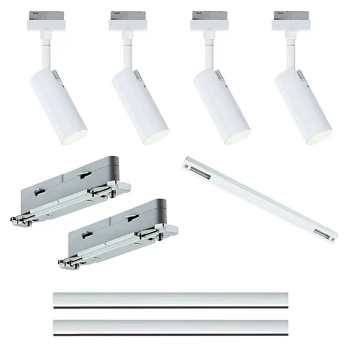 Paulmann URail Set básico focos LED - 4 ud. - Componentes blancos para iluminación de riel: focos, alimentadores y rieles lineales.