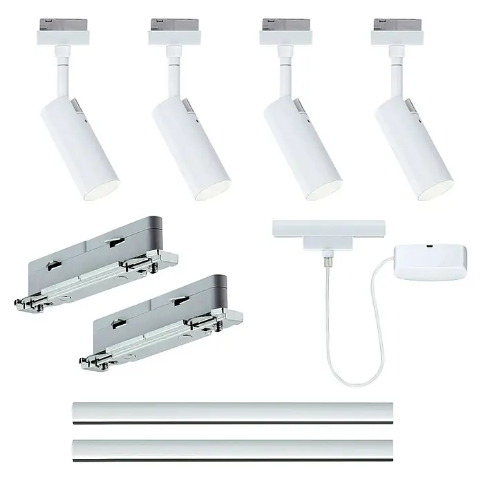 Paulmann URail Set básico focos LED - 16 W, Blanco, Número de LED: 4 ud. - Componentes blancos para sistema de iluminación de riel: focos, adaptadores y rieles.