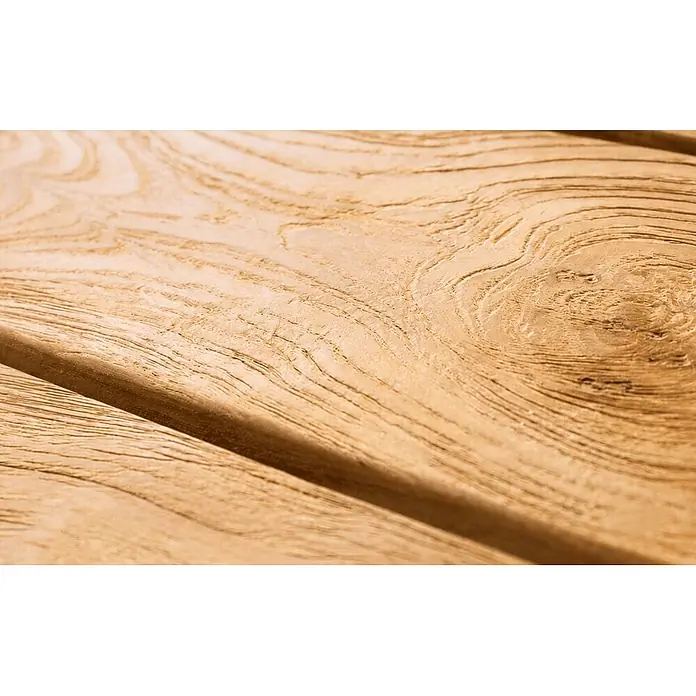 Kai Wiechmann Gartentisch - L x B x H: 165 x 90 x 77 cm, Teak, Rechteckig, Naturbelassen - Nahaufnahme heller Holzplanken mit ausgeprägter, natürlicher Maserung und Textur.