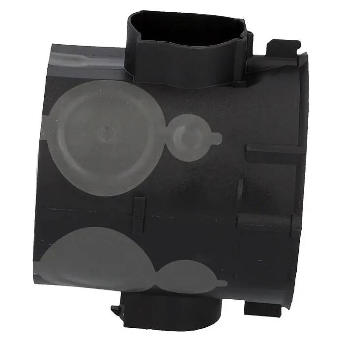 UniTEC Schalterdose - Ø x L: 60 x 65 mm, Mit Durchstoßmembran, Schwarz/Grau, Flammwidrig - Dunkelgraues Kunststoff-Elektronikgehäuse mit integriertem Stecker und runden/ovalen Dichtungsöffnungen.
