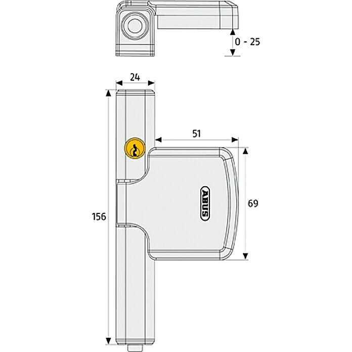 Abus Fenster-Zusatzschloss FTS 206Weiß, 0 - 25 mm Front View