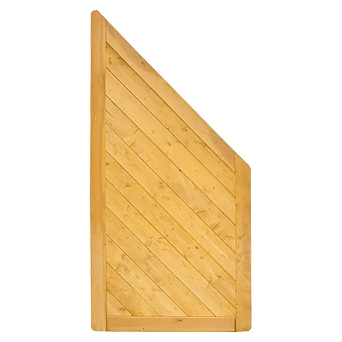 Sichtschutzelement Regensburg - 90 x 90/180 cm, Abgeschrägt - Holztor mit diagonal verlaufenden Brettern und Rahmen, ideal für den Garten oder als dekoratives Element. Natürliche Holzoptik für rustikalen Charme.
