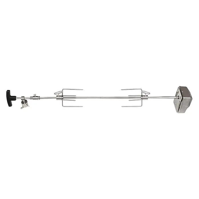 TAINO Drehspieß - Länge: 110 cm, Passend für: TAINO PLATINUM, PLATINUM YAMARA und TAINO BLACK 4 und 6 Brenner - Edelstahl-Drehspieß zum Grillen, mit zwei Fleischgabeln, schwarzem Griff und Motoranschluss.