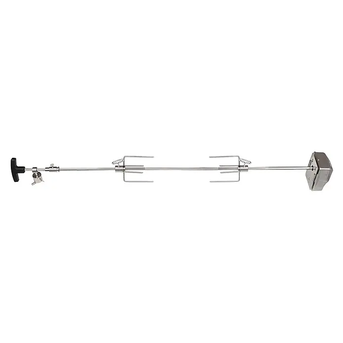 TAINO Drehspieß - Länge: 110 cm, Passend für: TAINO PLATINUM, PLATINUM YAMARA und TAINO BLACK 4 und 6 Brenner - Rotisserie-Spießset aus Edelstahl mit zwei Fleischgabeln, schwarzem Griff, Gegengewicht und rechteckigem Motorantriebsende zum Grillen.