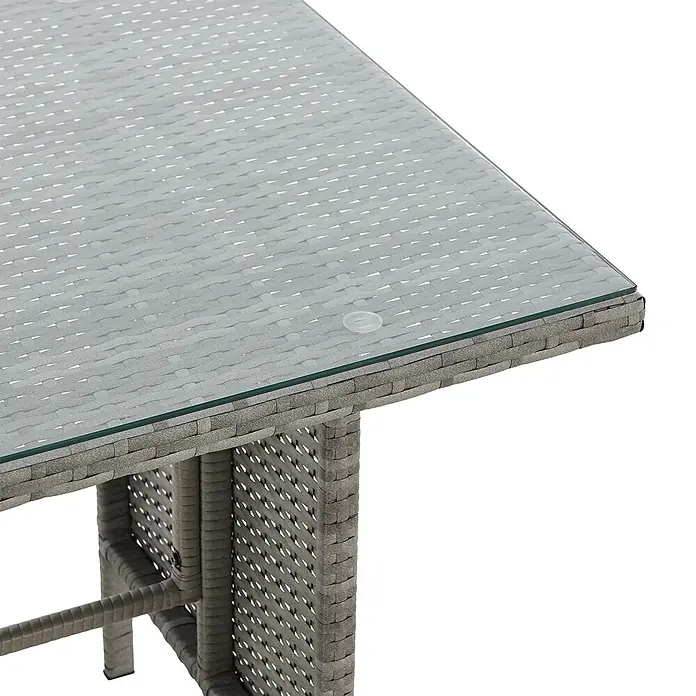 SVITA Loungemöbel-Set MONROE - 4 -tlg., Polyrattan, Grau - Grauer Outdoor-Geflecht-Tisch mit klarer Glasplatte, gestützt von durchsichtigen Noppen.