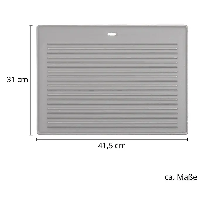 TAINO Grillplatte - L x B: 31 x 42 cm, Gusseisen - Graue gerippte rechteckige Matte mit Aufhängeloch, 41,5 cm mal 31 cm.
