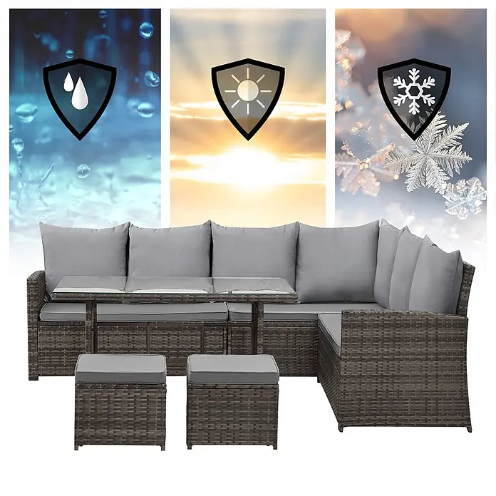 SVITA Loungemöbel-Set MONROE - 4 -tlg., Polyrattan, Braun - Rattan-Gartenmöbelset mit grauen Kissen, wetterbeständig gegen Regen, Sonne und Schnee.
