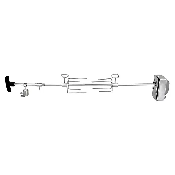 TAINO Drehspieß - Länge: 84,5 cm, Passend für: TAINO PLATINUM 2+1 und 3+1 sowie TAINO BLACK 2+1 und 3+1 - Edelstahl-Rotisserie-Spießset mit sechskantiger Stange, zwei Fleischgabeln, einem schwarzen Griff und Motorisierung zum Grillen.