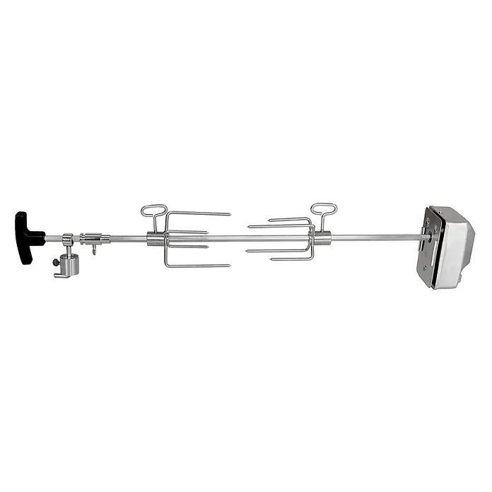 TAINO Drehspieß - Länge: 84,5 cm, Passend für: TAINO PLATINUM 2+1 und 3+1 sowie TAINO BLACK 2+1 und 3+1 - Edelstahl-Rotisserie-Set mit sechskantigem Spieß, zwei Gabeln, Griff und Motorgehäuse zum Grillen.