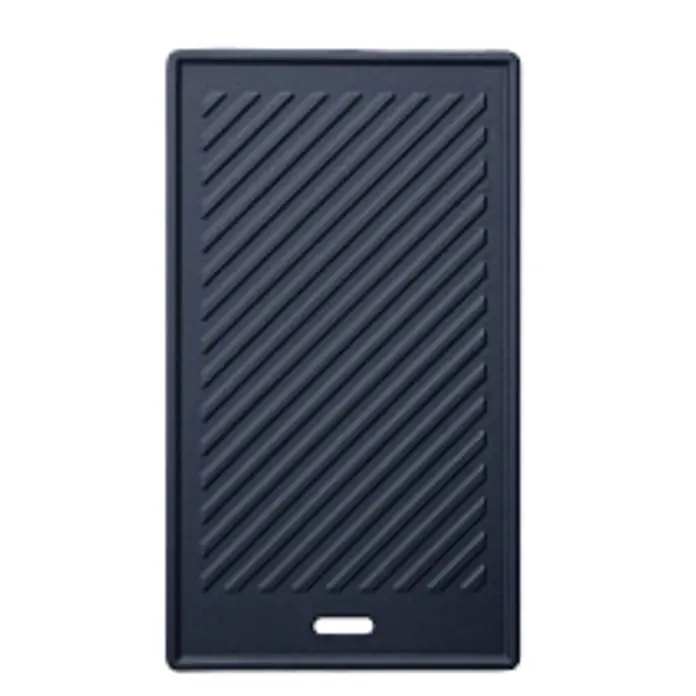 TAINO Grillplatte - L x B: 42 x 24 cm, Gusseisen - Dunkle rechteckige Grillplatte mit diagonalen Rillen und kleiner Ablaufrinne.
