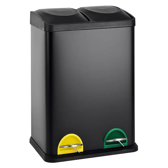 SVITA Treteimer TC2X20 - 40 l, Stahl, Schwarz - Schwarzer Dual-Abfalleimer mit Fußpedalen in Gelb und Grün zur Mülltrennung.
