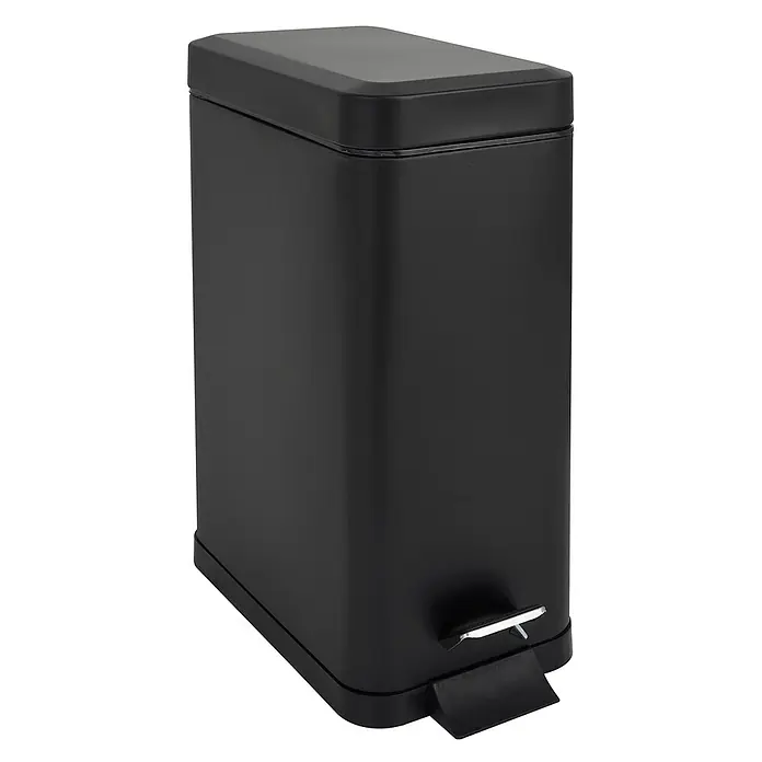 SVITA Treteimer STM10 - 10 l, Stahl, Schwarz - Mattschwarzer, rechteckiger Treteimer mit Deckel und Fußpedal.