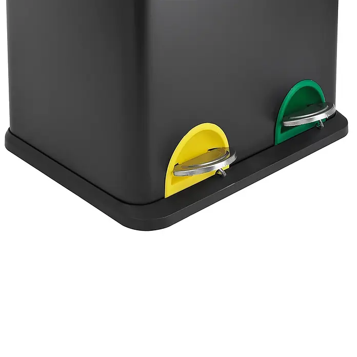 SVITA Treteimer TC2X20 - 40 l, Stahl, Schwarz - Schwarzer Mülleimer mit zwei Fächern und gelben sowie grünen Fußpedalen zur einfachen, berührungslosen Bedienung.