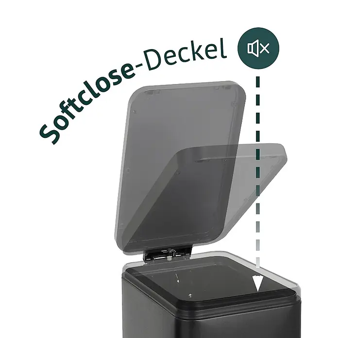 SVITA Treteimer STM18 - 18 l, Stahl, Schwarz - Dunkelgrauer Mülleimer mit Softclose-Deckel, der die sanfte und leise Schließbewegung zeigt.