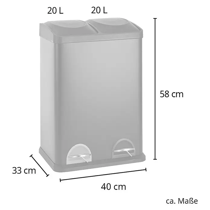 SVITA Treteimer TC2X20 - 40 l, Stahl, Schwarz - Grauer Doppel-Treteimer, 2x20L Volumen, 58x40x33cm, zur Mülltrennung.