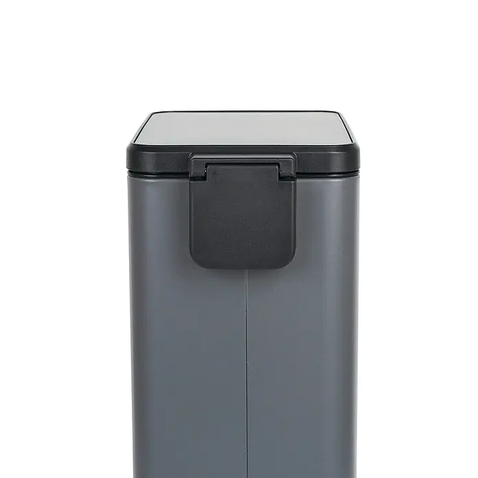 SVITA Treteimer STM18 - 18 l, Stahl, Grau - Oberseite eines grauen rechteckigen Eimers mit schwarzem Deckel und schwarzem Griff.