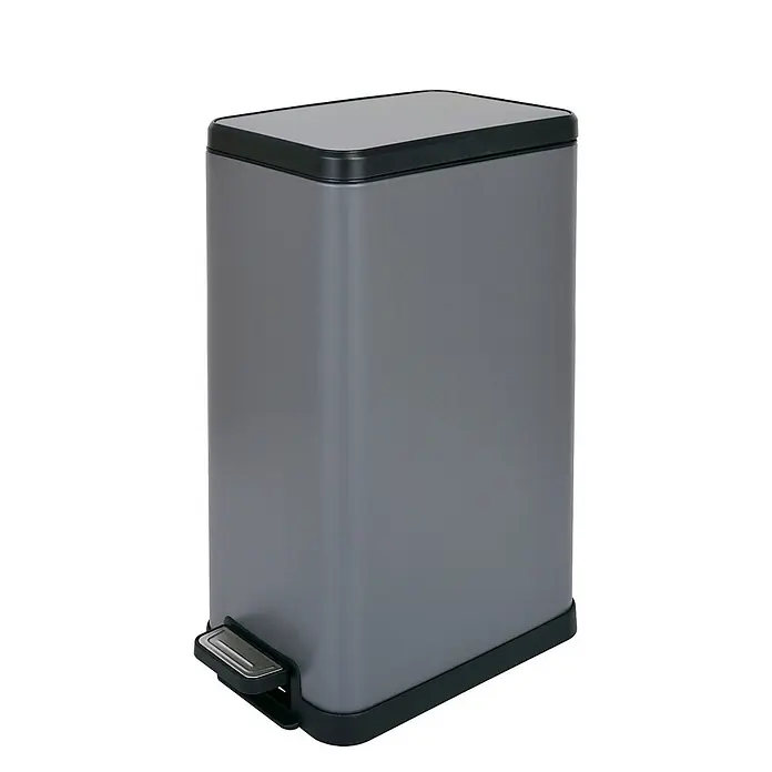 SVITA Treteimer STM18 - 18 l, Stahl, Grau - Rechteckiger grauer Tretmülleimer mit schwarzem Deckel und Sockel.