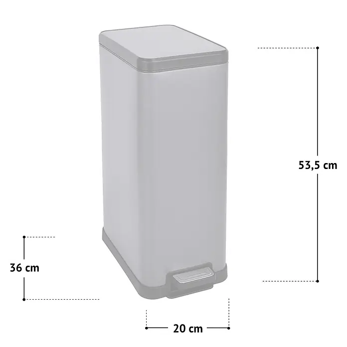 SVITA Treteimer STM18 - 18 l, Stahl, Grau - Silbergrauer rechteckiger Treteimer mit Fußpedal.
